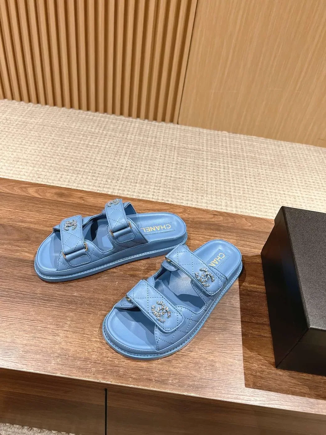 Chanel Sandals With Chanel Logo Blue Chanel Sandals With Chanel Logo Blue