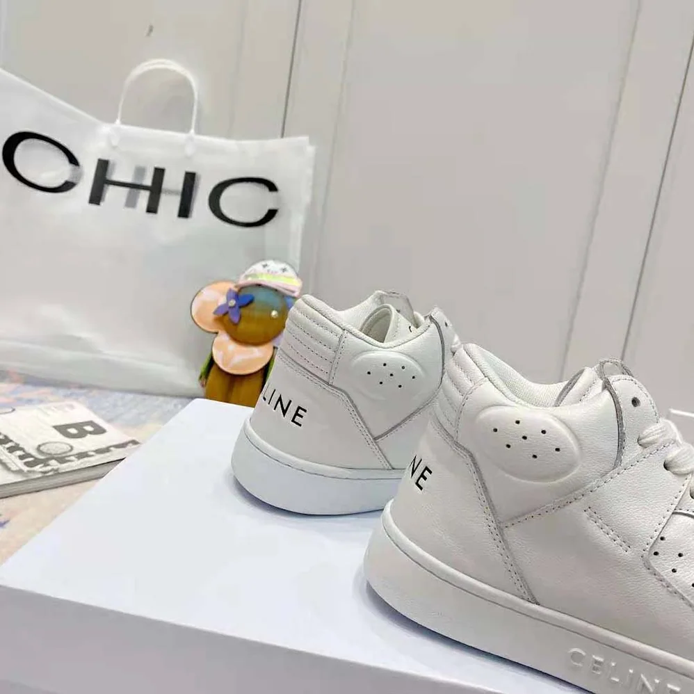 Celine CT-02 Mid Sneaker with Scratch in Calfskin for Women in White Celine CT-02 Mid Sneaker with Scratch in Calfskin for Women in White