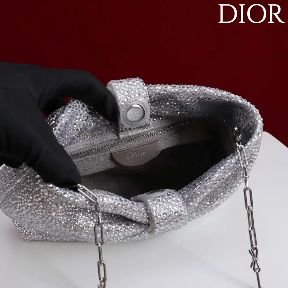 Dior Small Dior Bow Bag Silver for Women in Tone Goatskin and Strass Dior Small Dior Bow Bag Silver for Women in Tone Goatskin and Strass