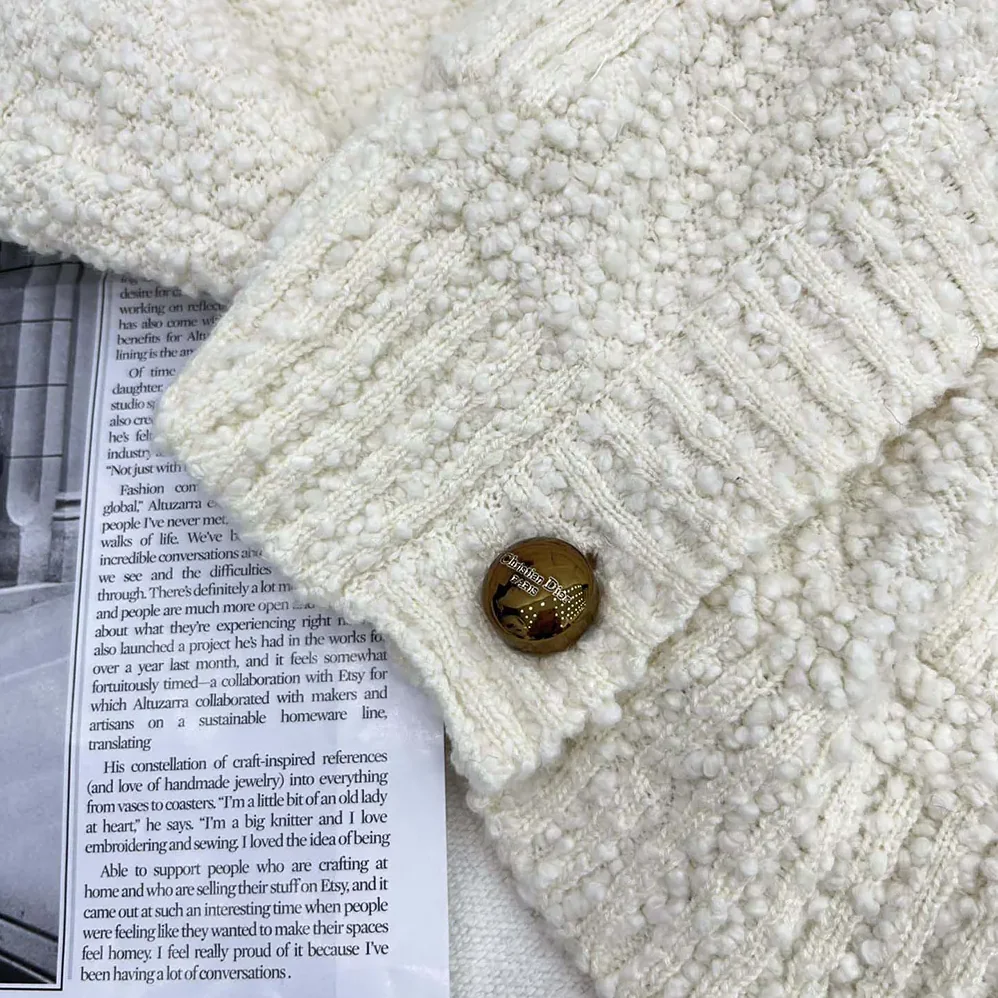 Dior Twinset Ecru Cotton and Wool for Women in Blend Knit