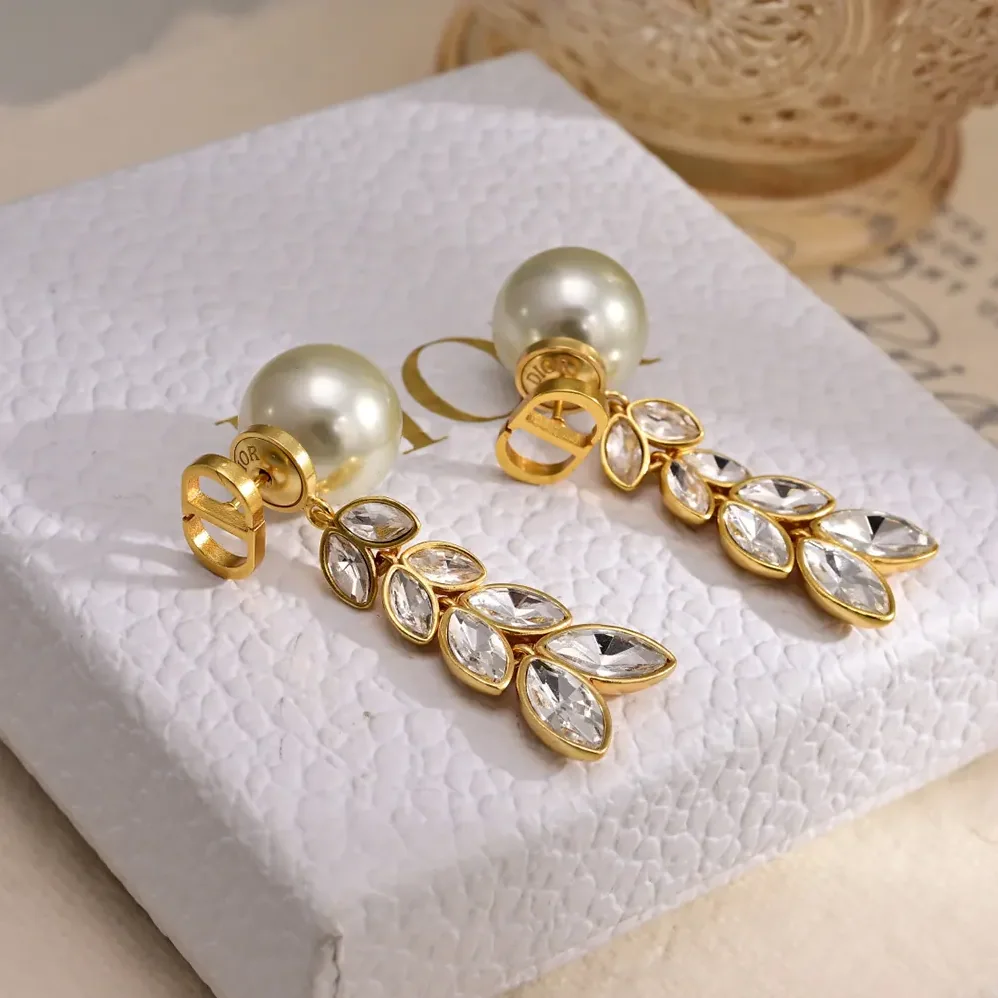 Dior Tribales Earrings Gold-Finish Metal with White Resin Pearls and Silver for Women in Tone Crystals Dior Tribales Earrings Gold-Finish Metal with White Resin Pearls and Silver for Women in Tone Crystals