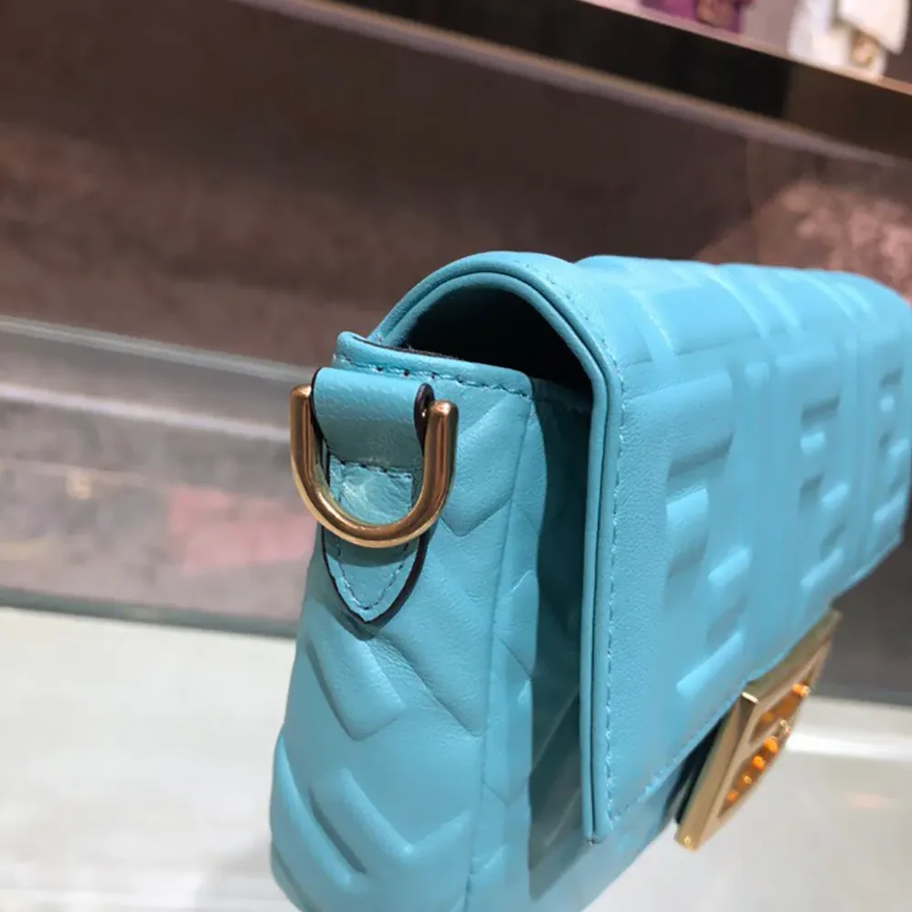 Fendi Baguette Mini Blue Nappa Leather Bag with FF Motif for Women