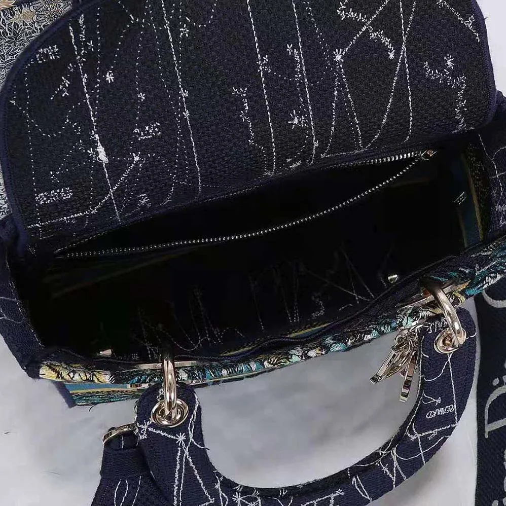Dior Medium Lady D-lite Bag Latte Multicolor Dior Constellation Embroidery for Women in Blue