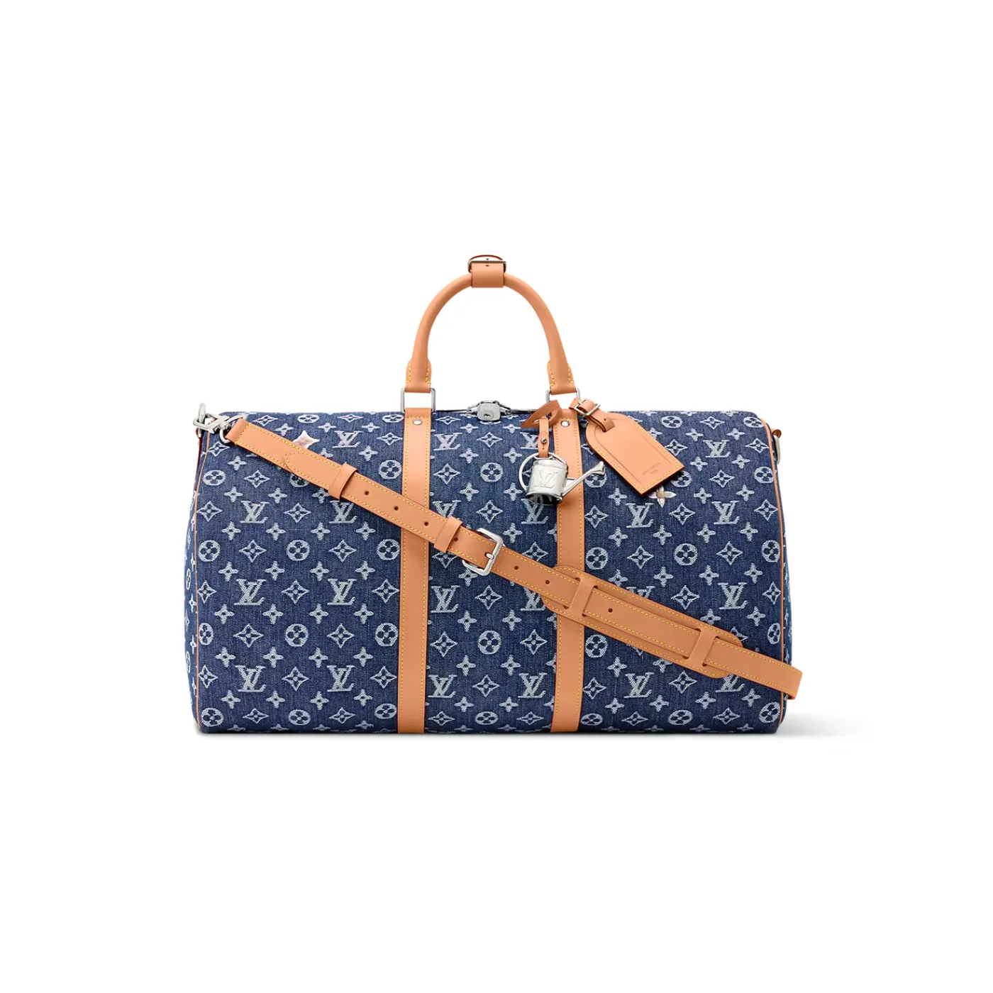 Louis Vuitton Keepall Bandouliere 50 Travel Bag in Blue Denim Silver Hardware