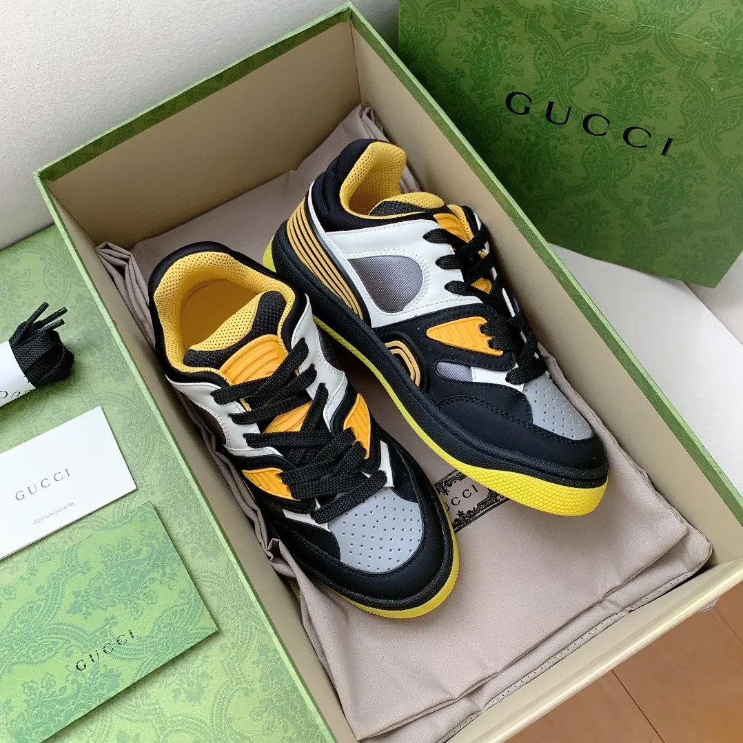Gucci Basket Sneaker Black Yellow And White for Men Gucci Basket Sneaker Black Yellow And White for Men
