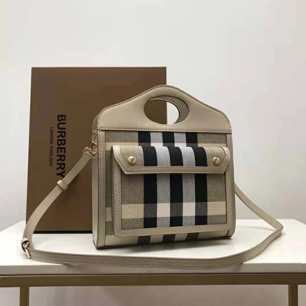 Burberry Mini Check Canvas and Leather Pocket Bag for Women Burberry Mini Check Canvas and Leather Pocket Bag for Women