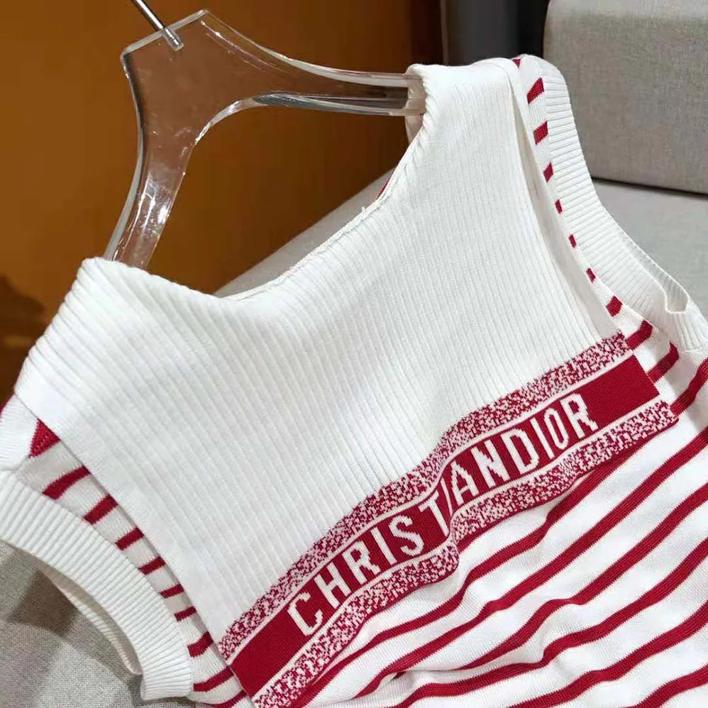 Dior Dioriviera Sleeveless Sweater Raspberry and White Dior Mariniere Silk and Cotton Knit for Women