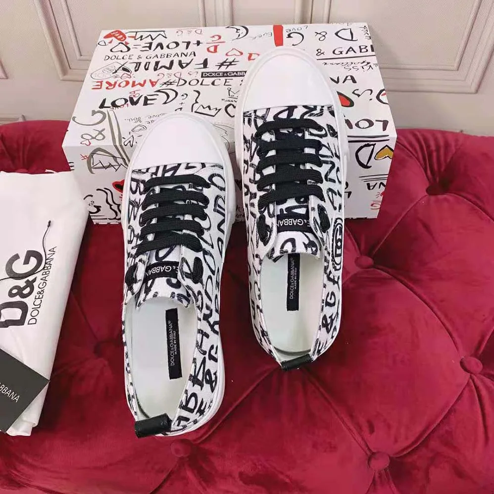 Dolce Gabbana D&G Canvas Portofino Light Sneakers with DG Logo Print for Women Dolce Gabbana D&G Canvas Portofino Light Sneakers with DG Logo Print for Women