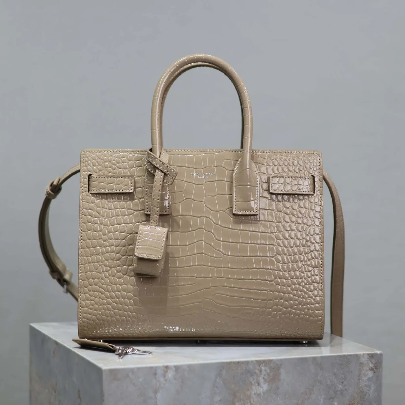 Saint Laurent YSL Sac De Jour in Embossed Crocodile Leather Baby for Women in Sandy Saint Laurent YSL Sac De Jour in Embossed Crocodile Leather Baby for Women in Sandy