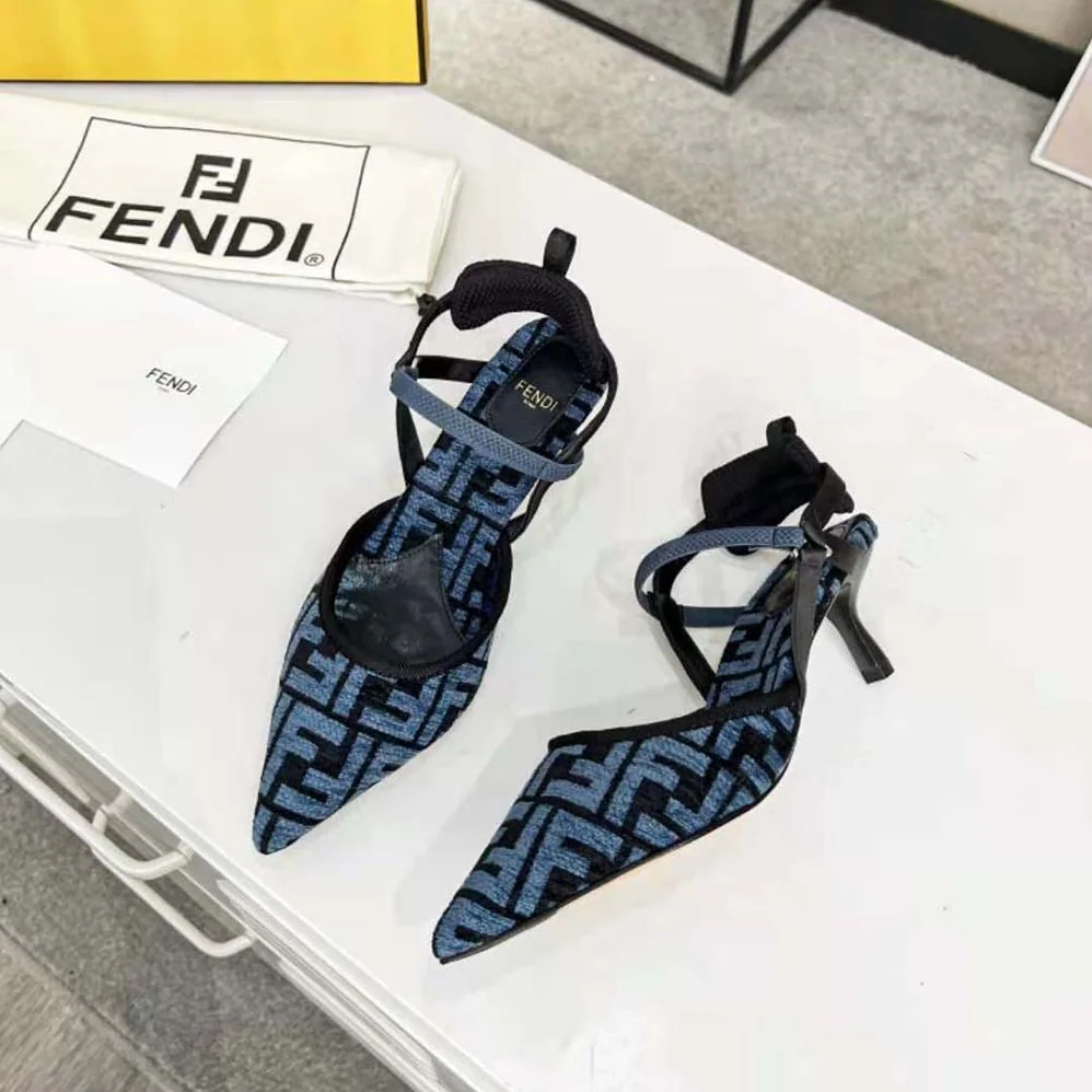 Fendi Colibrì Lite Medium-Heel Blue FF Chenille Slingbacks for Women Fendi Colibrì Lite Medium-Heel Blue FF Chenille Slingbacks for Women