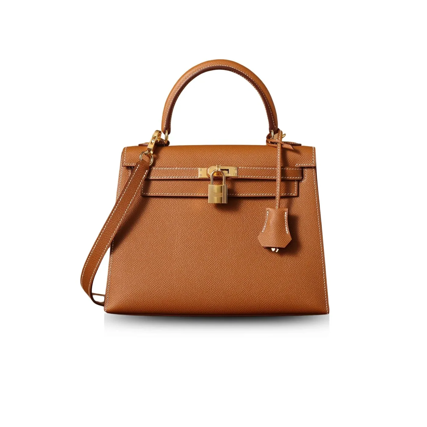 Hermes Kelly Epsom Gold Tone Lock Bag Brown 9,/