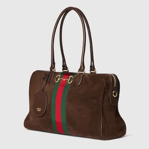Gucci Borsetto Large Boston Shoulder Bag in Dark Brown Gold Hardware