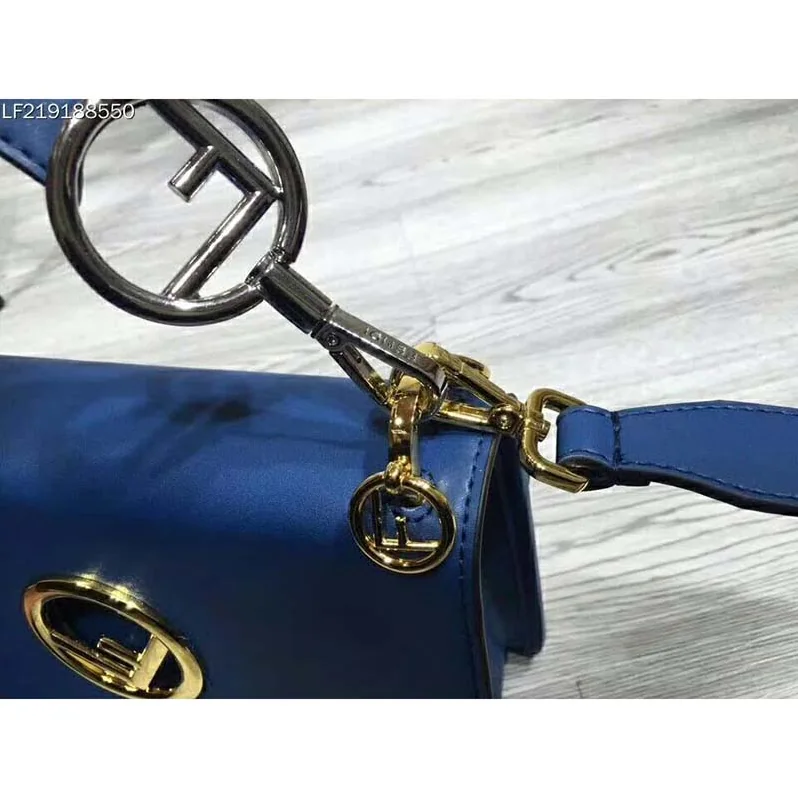 Fendi KAN I F Top Flap Leather Bag with Strap in Navy