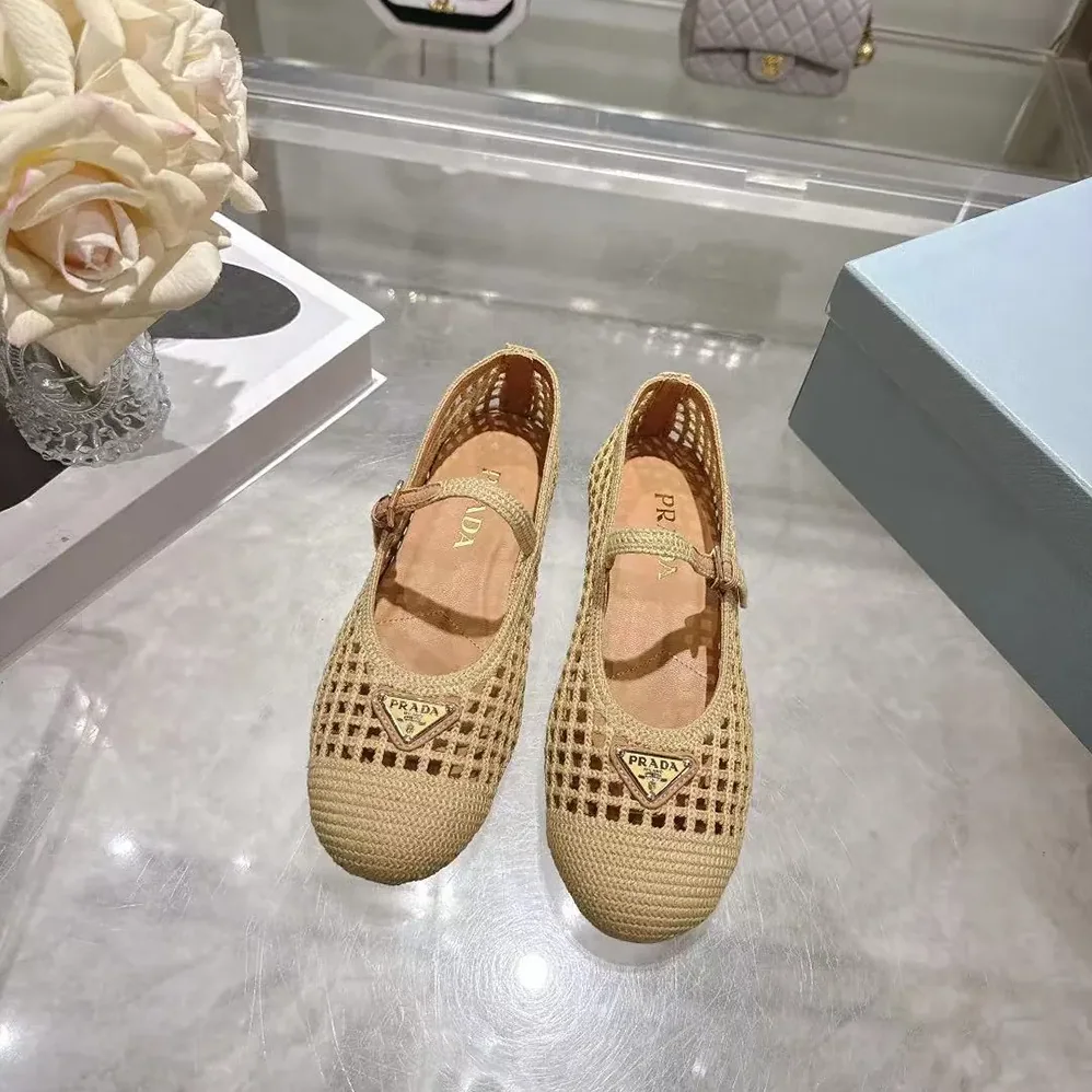 Prada Crochet Ballerinas for Women in Quartz Prada Crochet Ballerinas for Women in Quartz