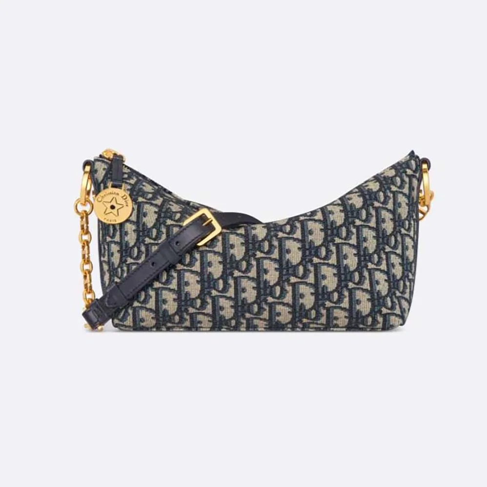 Dior Diorstar Hobo Bag with Chain Blue Dior Oblique Jacquard for Women