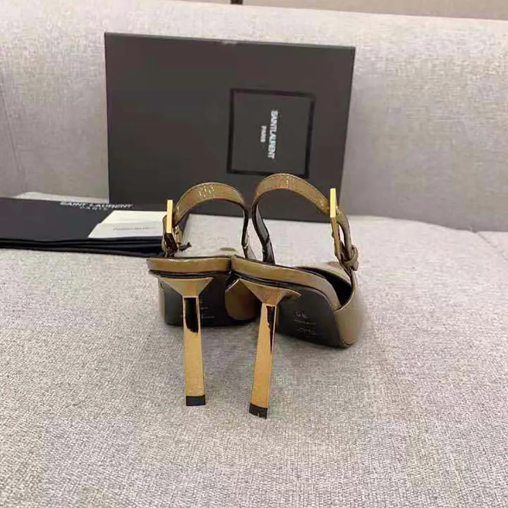 Saint Laurent YSL Lee Slingback Pumps in Glazed Leather for Women in Brown Saint Laurent YSL Lee Slingback Pumps in Glazed Leather for Women in Brown