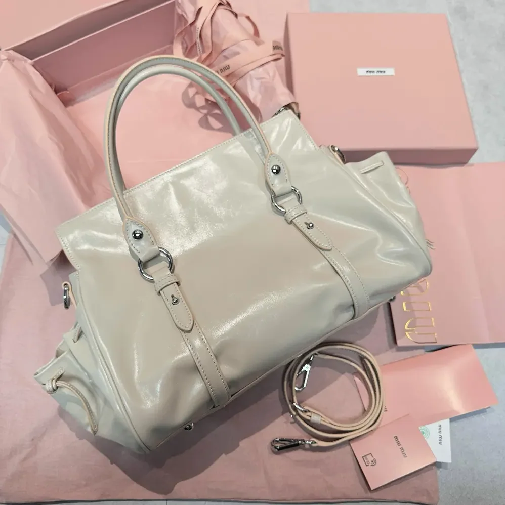 Miu Miu Shiny Leather Handbag for Women in Light Pink