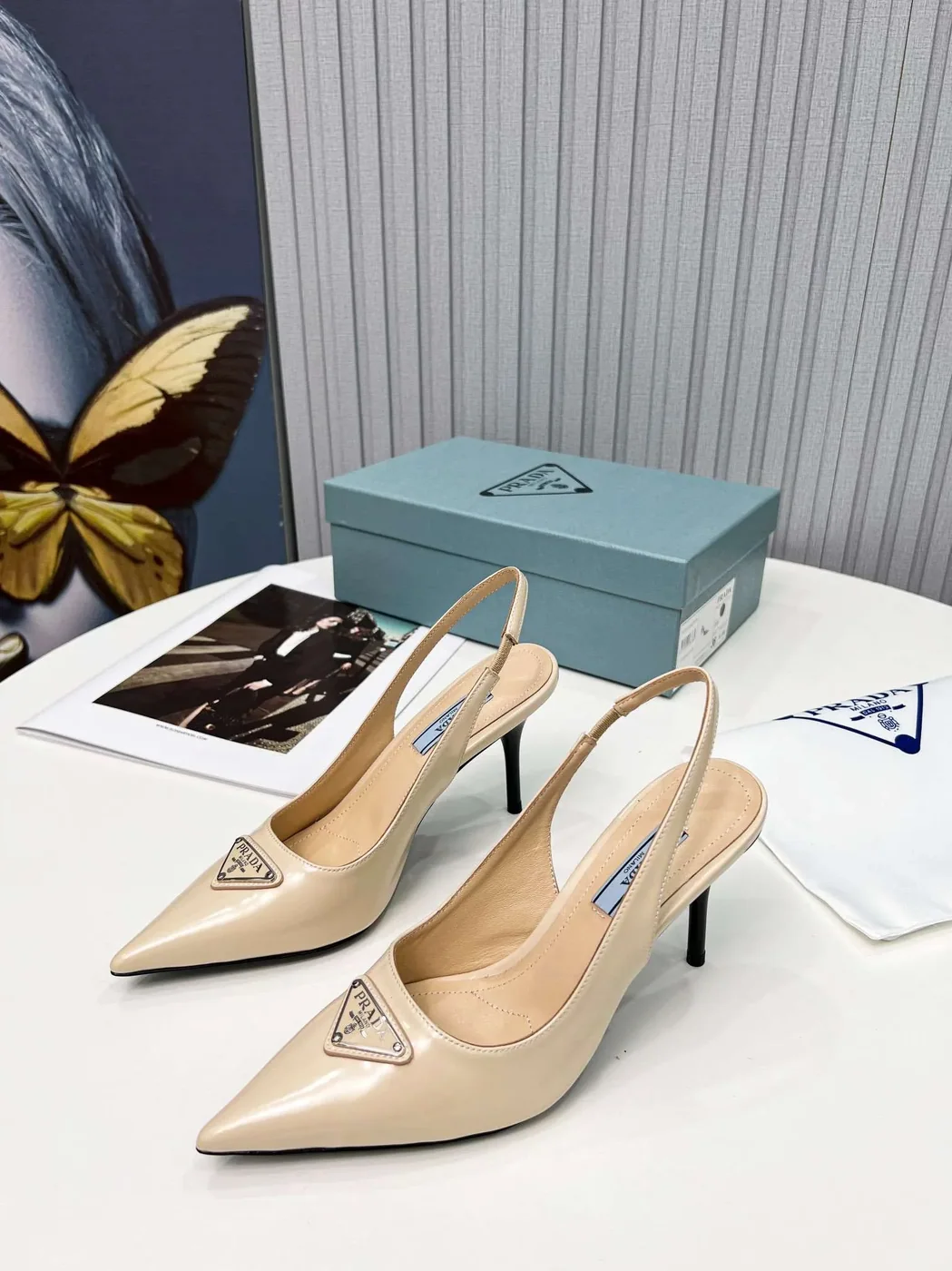 Prada Brushed Sling Pumps Cream