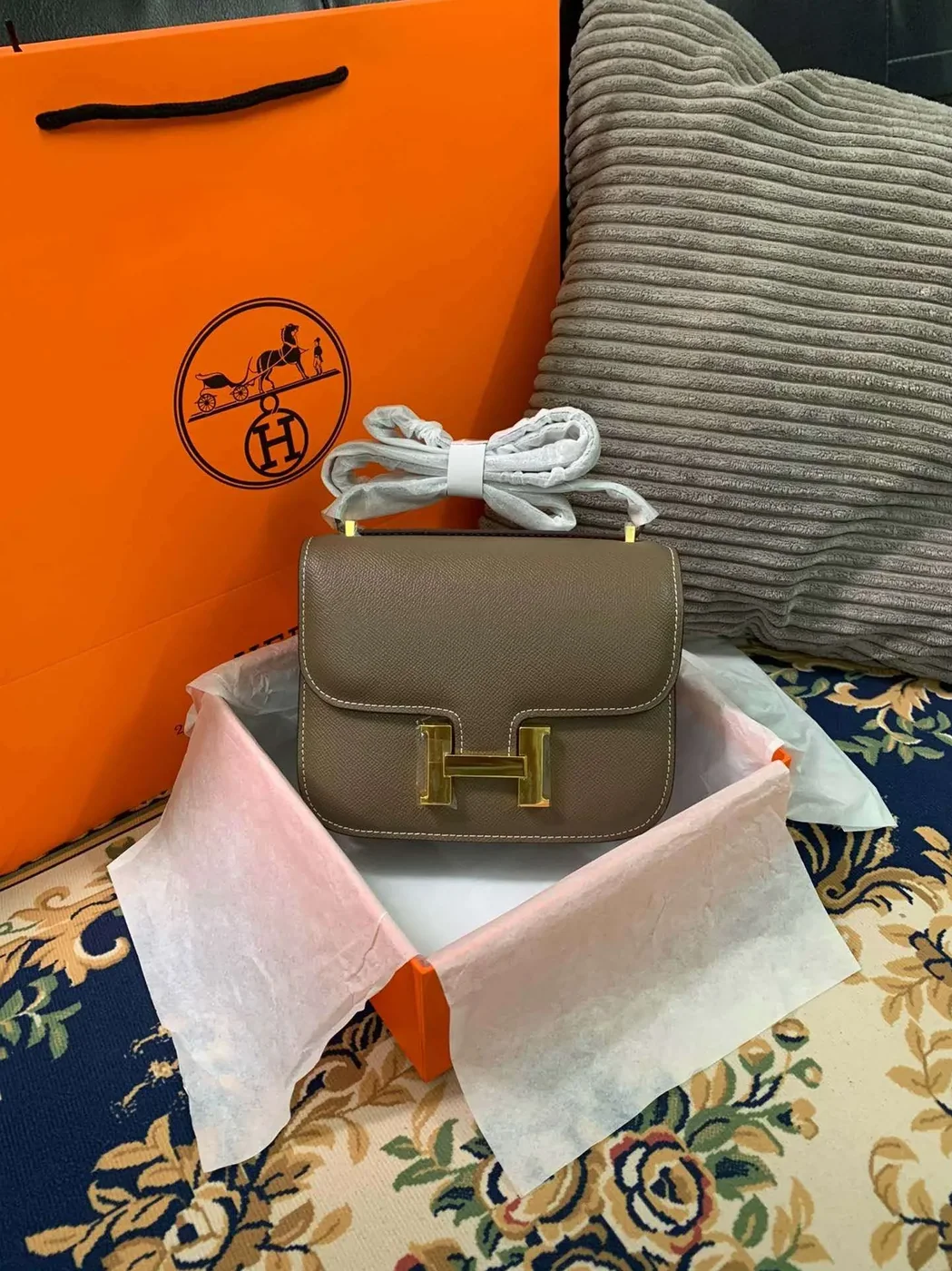 Hermes Constance 18 Crossbody Bag in Khaki Green Gold Hardware