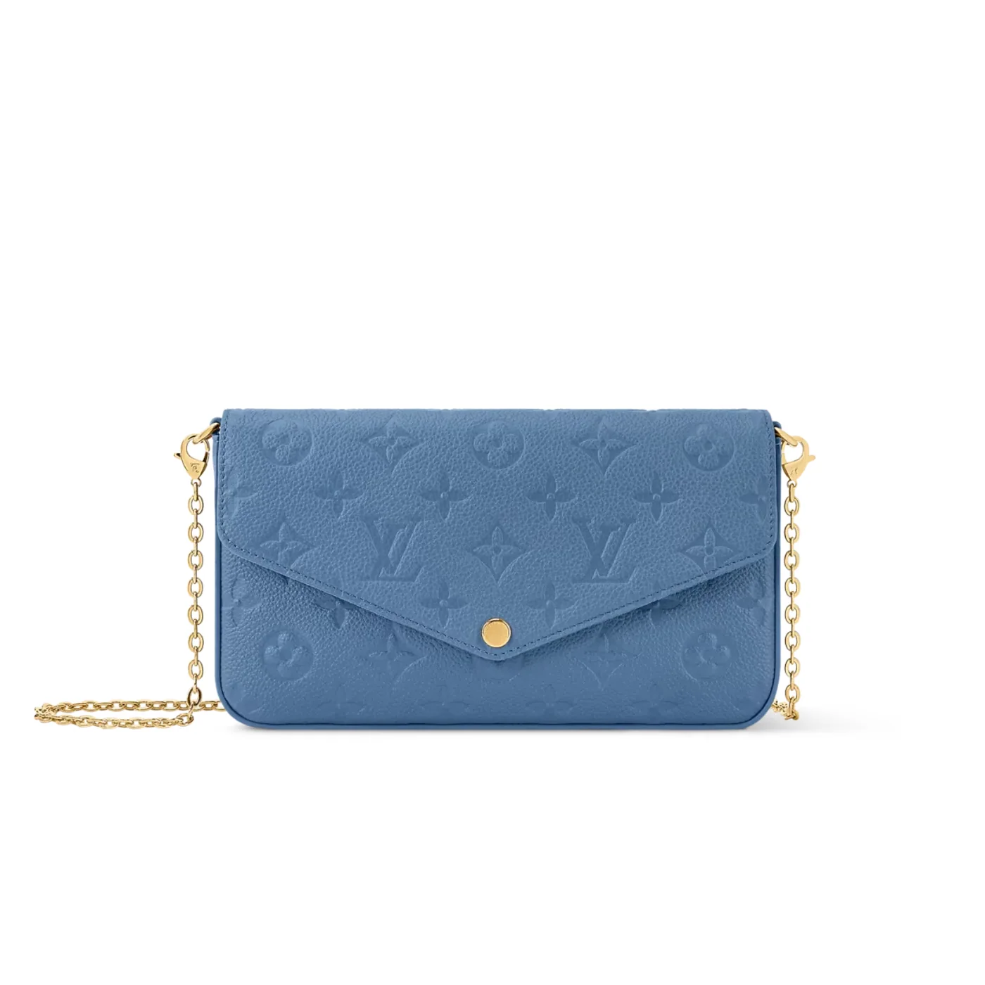 Louis Vuitton Pochette Felicie Shoulder Bag in Denim Blue Gold Hardware