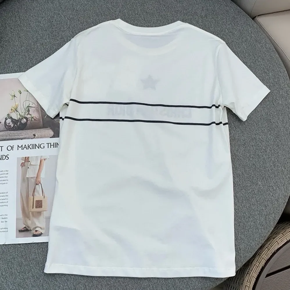 Dior T-Shirt White Cotton Jersey with Signature for Women