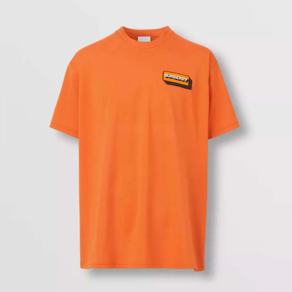 Burberry Logo Appliqué Cotton Oversized T-shirt for Women in Orange Burberry Logo Appliqué Cotton Oversized T-shirt for Women in Orange