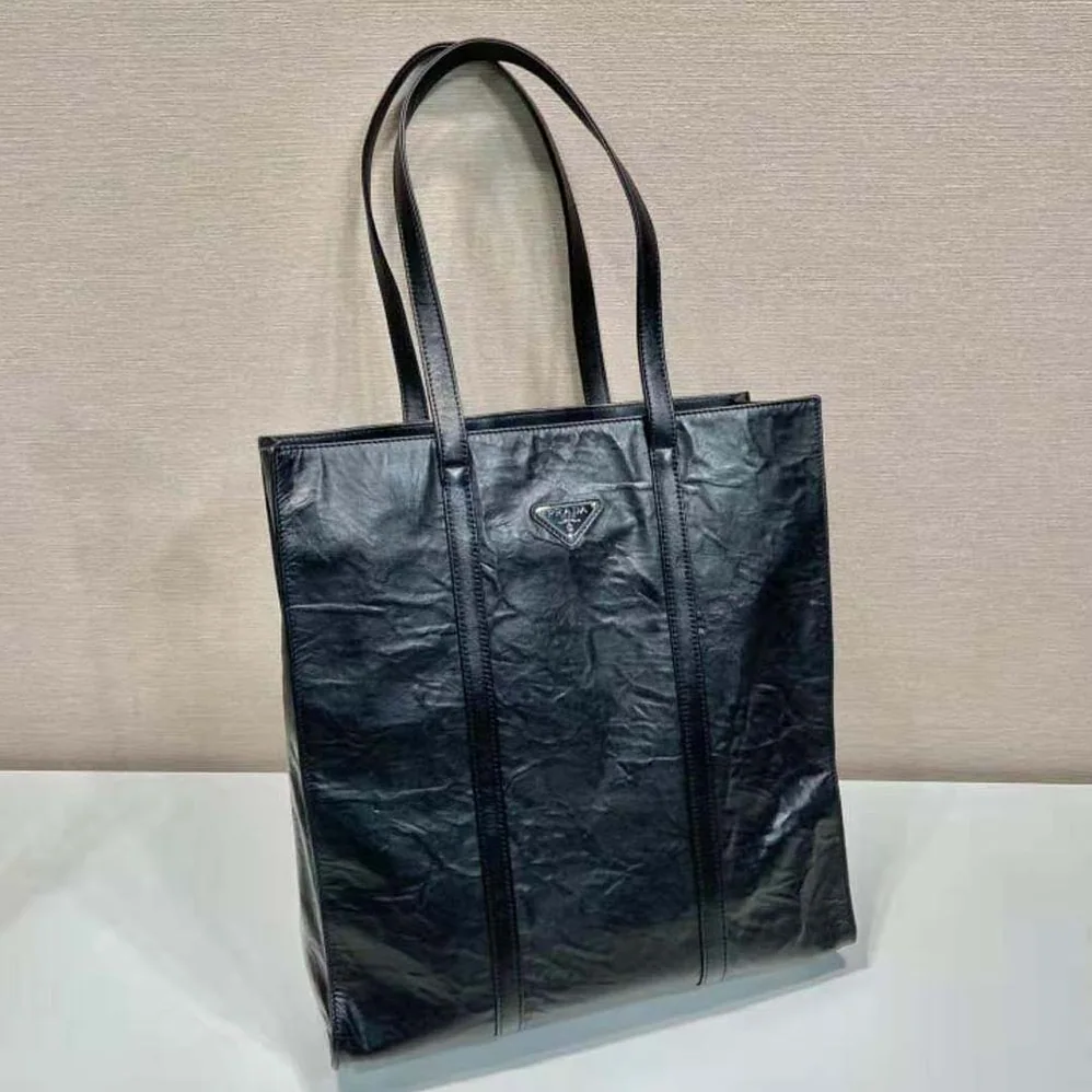 Prada Medium Antiqued Nappa Leather Tote Bag for Women in Black Prada Medium Antiqued Nappa Leather Tote Bag for Women in Black
