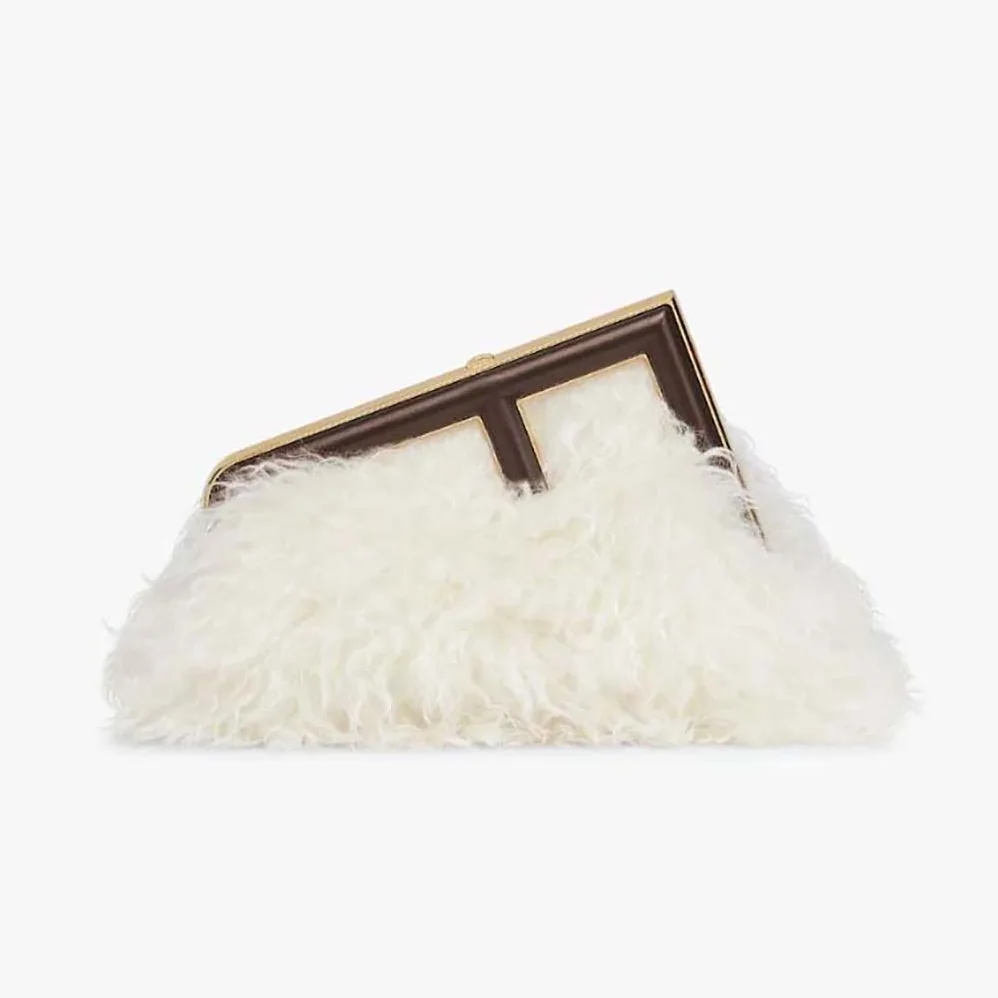 Fendi First Small White Mohair Wool Bag for Women