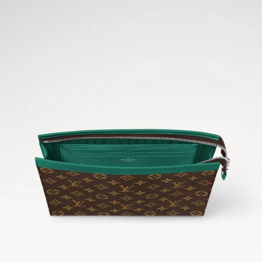 Louis Vuitton Pochette Voyage MM Pouch / Borneo Green Monogram Macassar Canvas Silver Hardware
