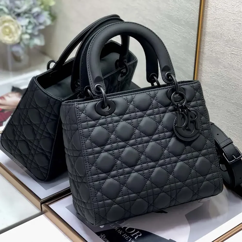 Dior Medium Lady Dior Bag Black Ultramatte Cannage Calfskin for Women Dior Medium Lady Dior Bag Black Ultramatte Cannage Calfskin for Women