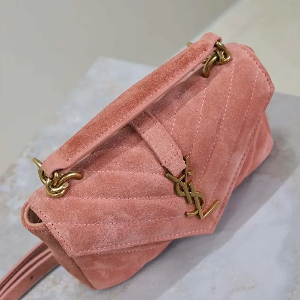 Saint Laurent YSL College Mini in Suede for Women in Pink