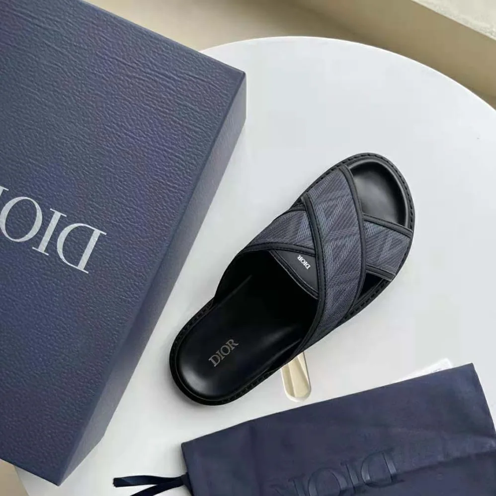 Dior Aqua Sandal Black CD Diamond Canvas for Men Dior Aqua Sandal Black CD Diamond Canvas for Men