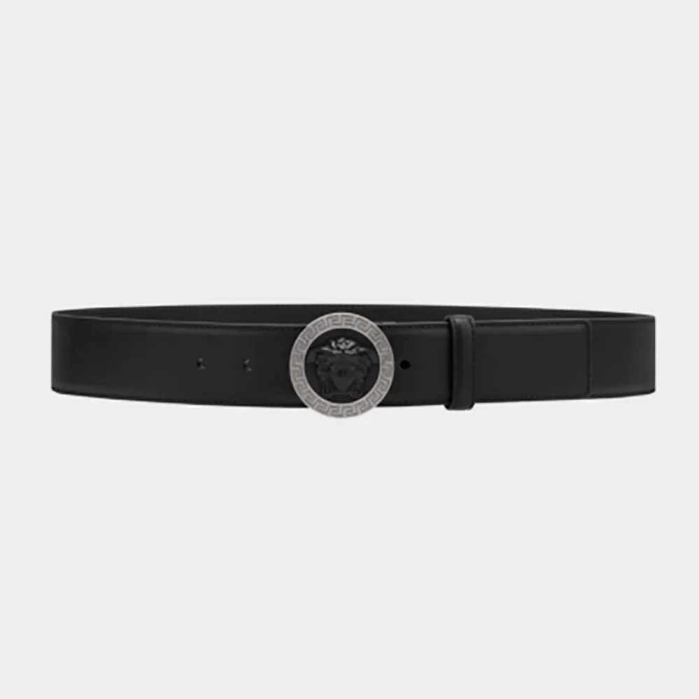 Versace Medusa Greca Leather Belt for Men in Black Versace Medusa Greca Leather Belt for Men in Black