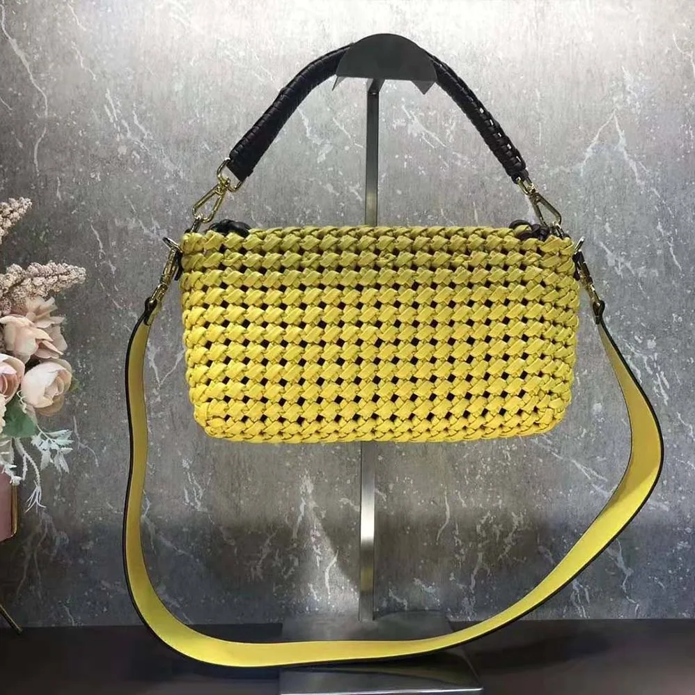 Fendi Lconic Medium Baguette Leather Interlace Bag for Women in Yellow