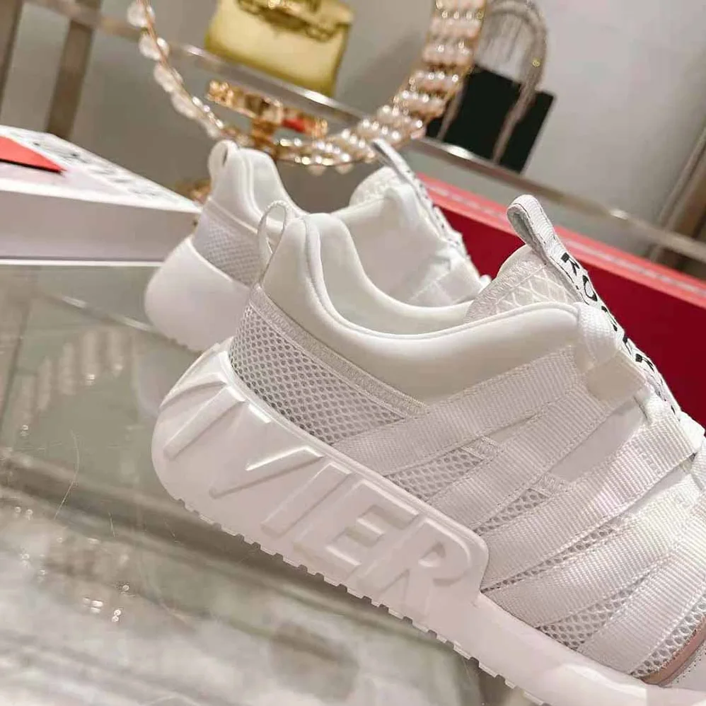 Roger Vivier Viv Go Lace Up Sneakers in Technical Fabrics for Women in White Roger Vivier Viv Go Lace Up Sneakers in Technical Fabrics for Women in White