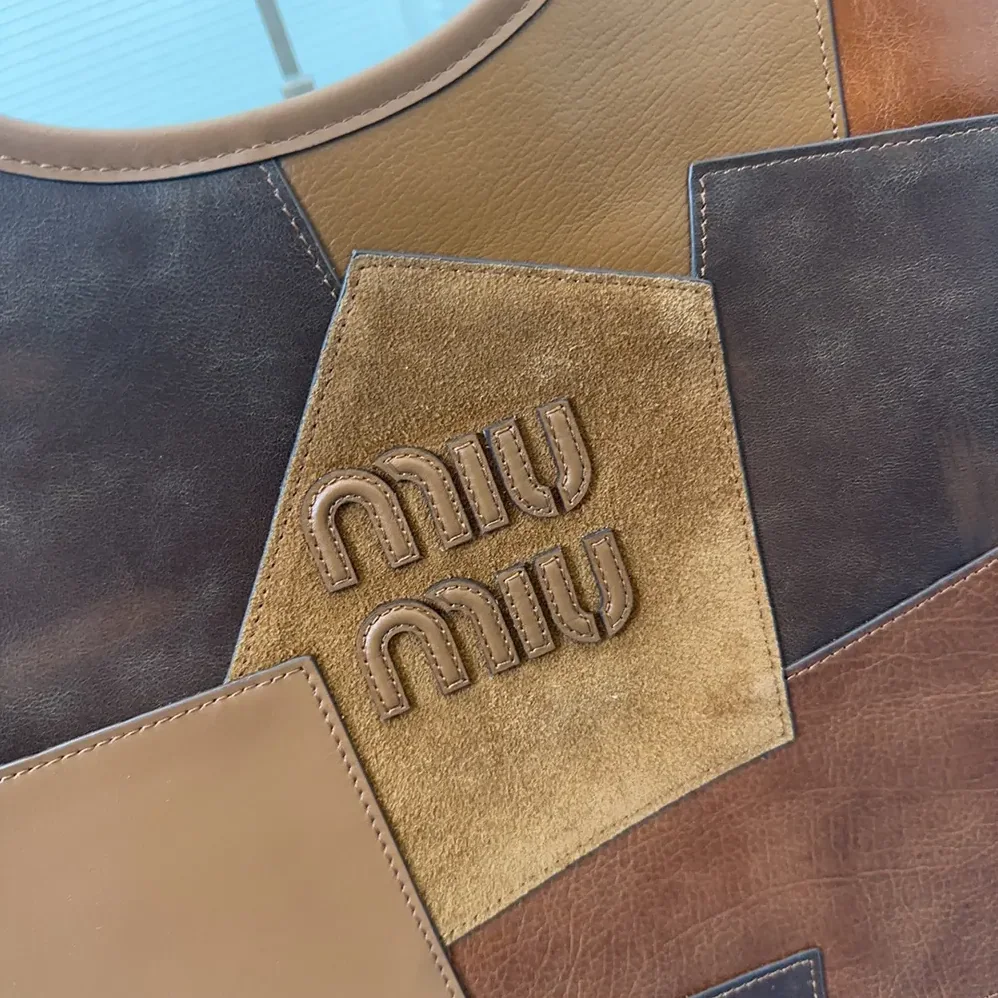 Miu Miu IVY Leather Patchwork Bag for Women in Brown Miu Miu IVY Leather Patchwork Bag for Women in Brown