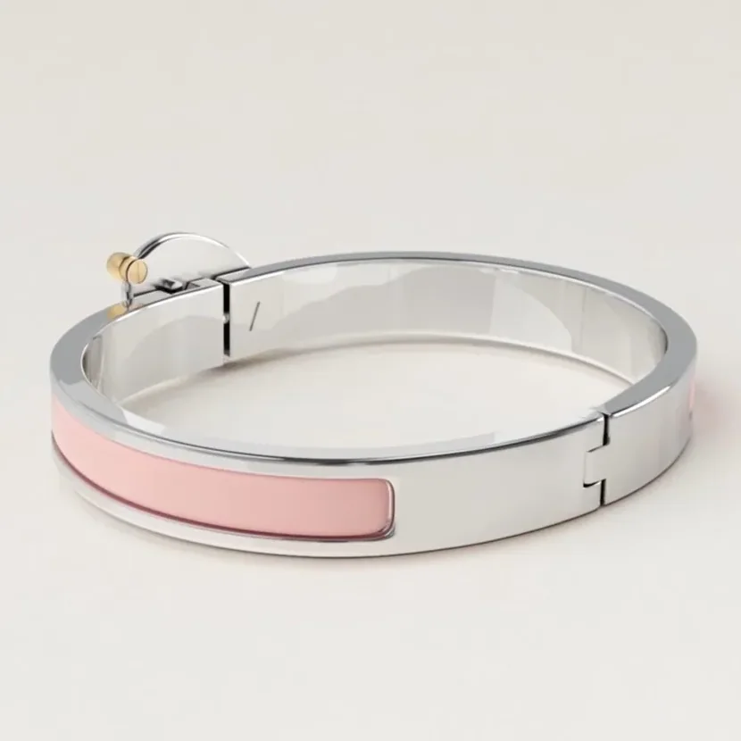 Hermes Mini Clic Chaine D Ancre Bracelet Rose Candeur Silver Hardware