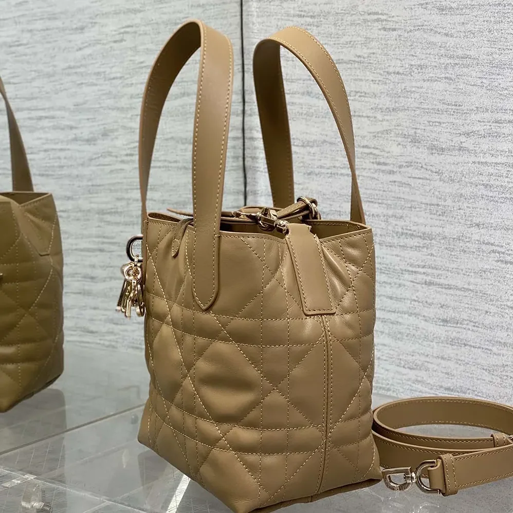 Dior Small Dior Toujours Vertical Tote Bag Medium Tan Macrocannage Calfskin for Women