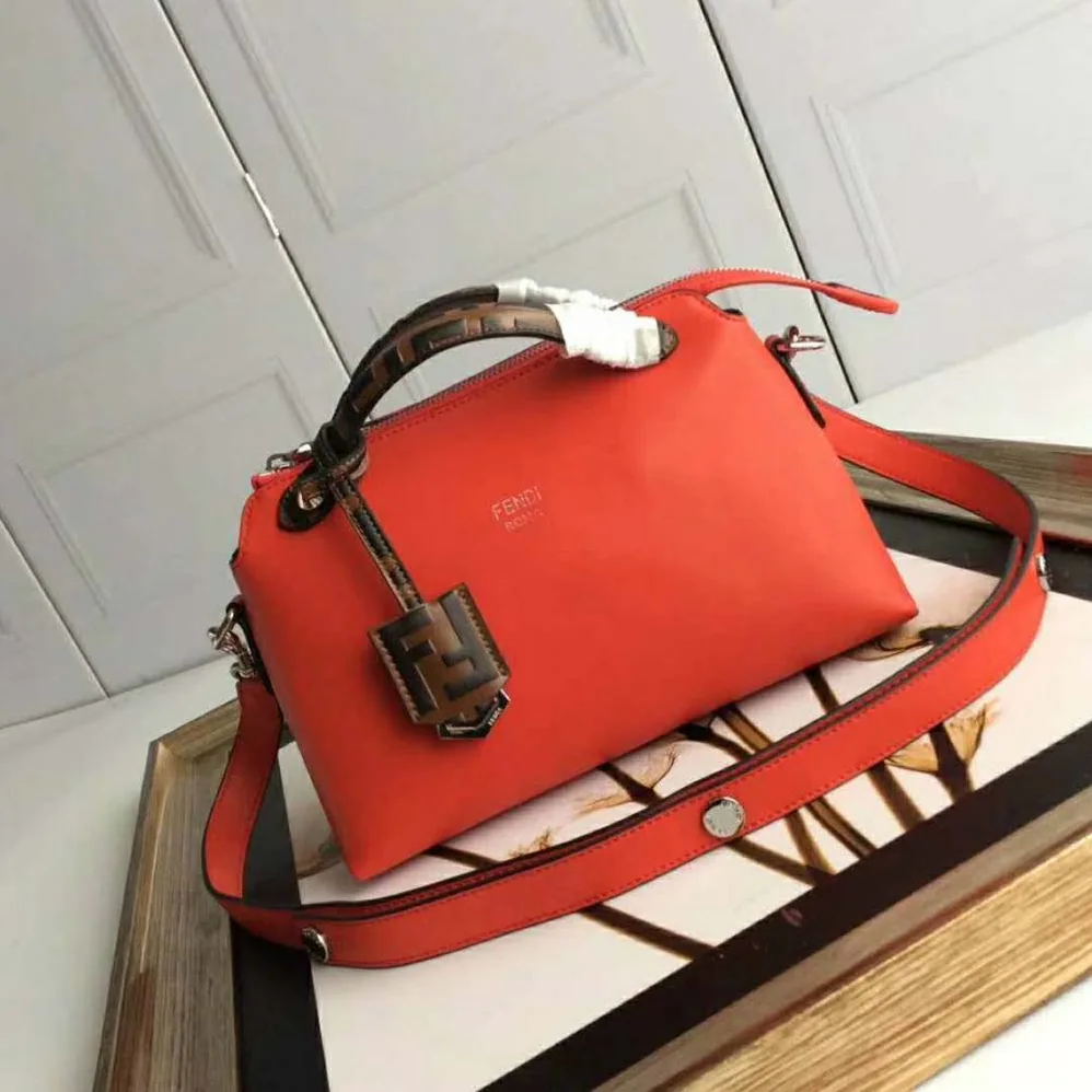 Fendi By the Way Regular Leather Boston Bag for Women in Red Fendi By the Way Regular Leather Boston Bag for Women in Red