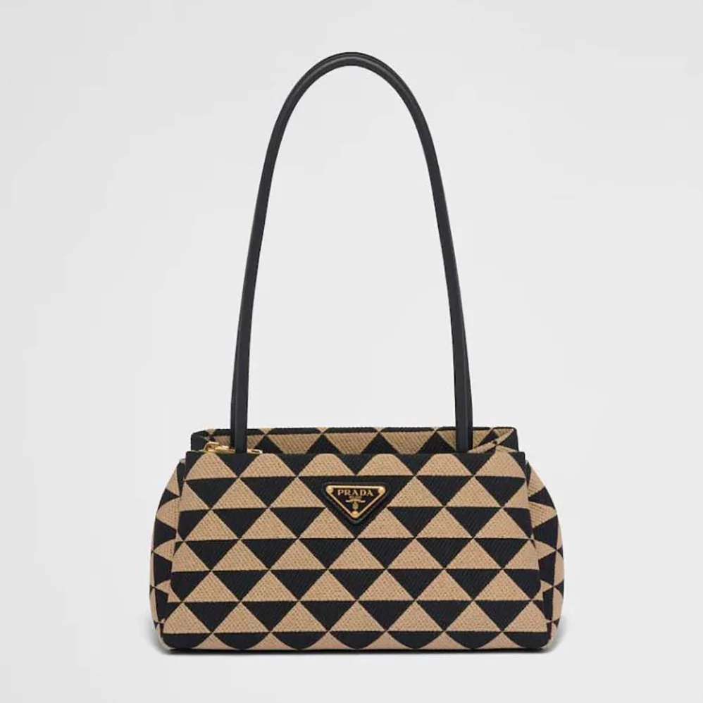 Prada Small Embroidered Fabric Bag for Women in Brown Prada Small Embroidered Fabric Bag for Women in Brown
