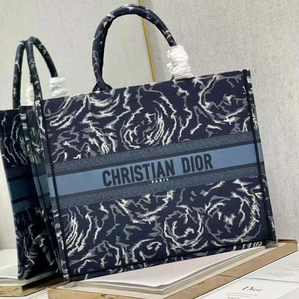 Dior Large Dior Book Tote Blue Dior Roses Embroidery for Women Dior Large Dior Book Tote Blue Dior Roses Embroidery for Women