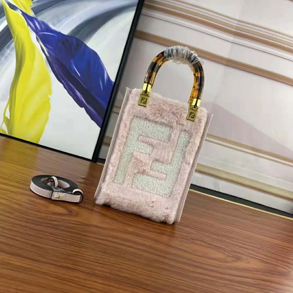 Fendi Mini Sunshine Shopper Pink Sheepskin Mini for Women in Bag with Inlay Fendi Mini Sunshine Shopper Pink Sheepskin Mini for Women in Bag with Inlay