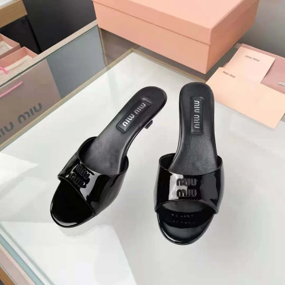 Miu Miu Patent Leather Sandals in 45 mm Heel Height for Women in Black Miu Miu Patent Leather Sandals in 45 mm Heel Height for Women in Black