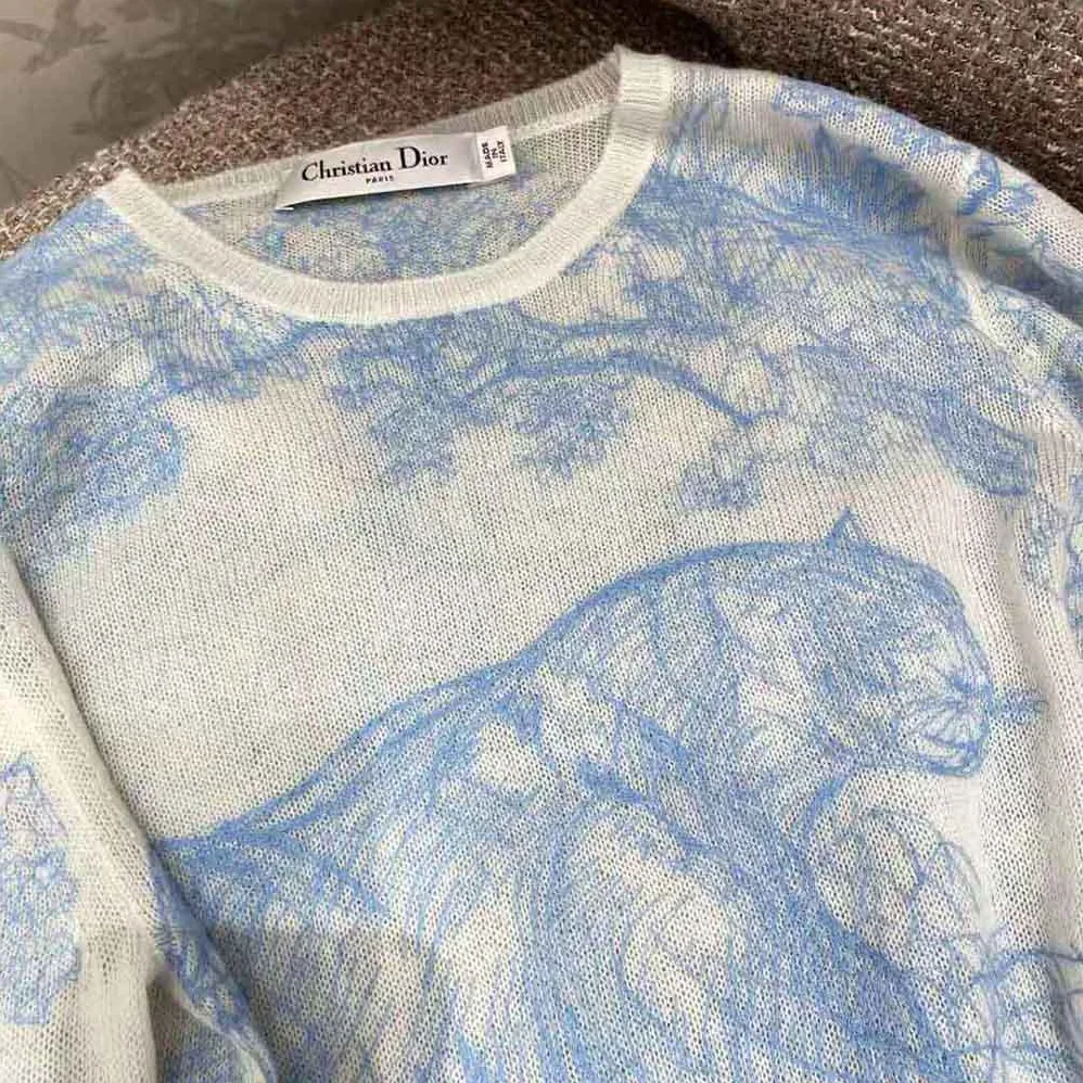 Dior Chez Moi Embroidered Sweater Cornflower Blue Technical Cashmere Knit for Women Dior Chez Moi Embroidered Sweater Cornflower Blue Technical Cashmere Knit for Women