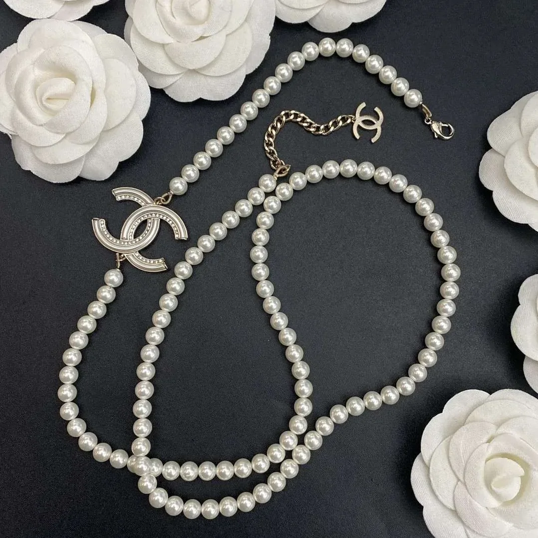 Chanel Pearl Letter Chain Necklace White