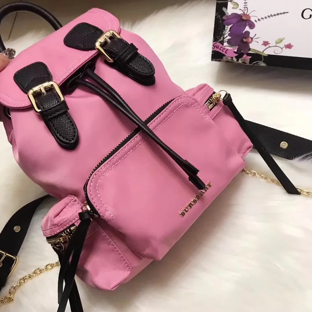 Burberry Medium Rucksack in Technical Nylon and Leather in Pink Burberry Medium Rucksack in Technical Nylon and Leather in Pink