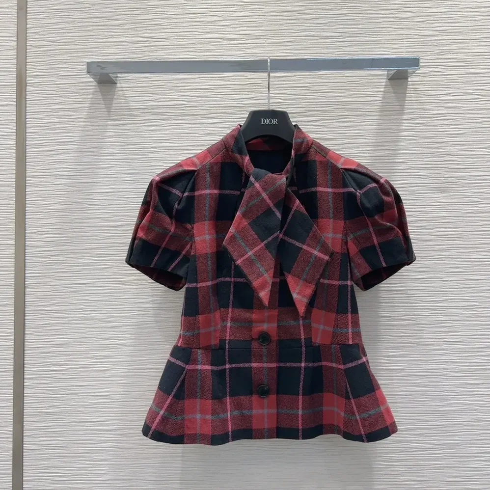 Dior Fitted Short-Sleeved Jacket Pink, Gray and White Check'n'Dior Virgin Wool for Women Dior Fitted Short-Sleeved Jacket Pink, Gray and White Check'n'Dior Virgin Wool for Women