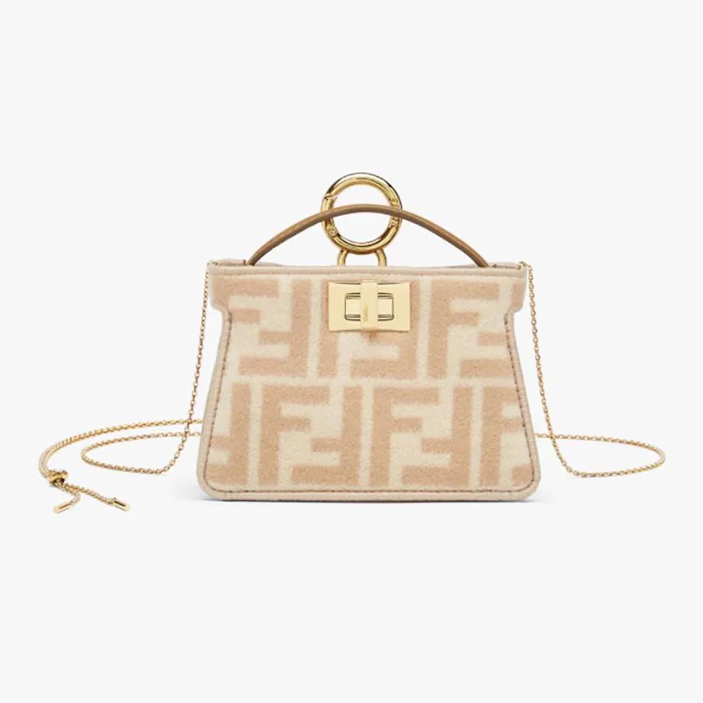 Fendi Nano Peekaboo Charm Beige Wool Charm for Women in Pink Fendi Nano Peekaboo Charm Beige Wool Charm for Women in Pink
