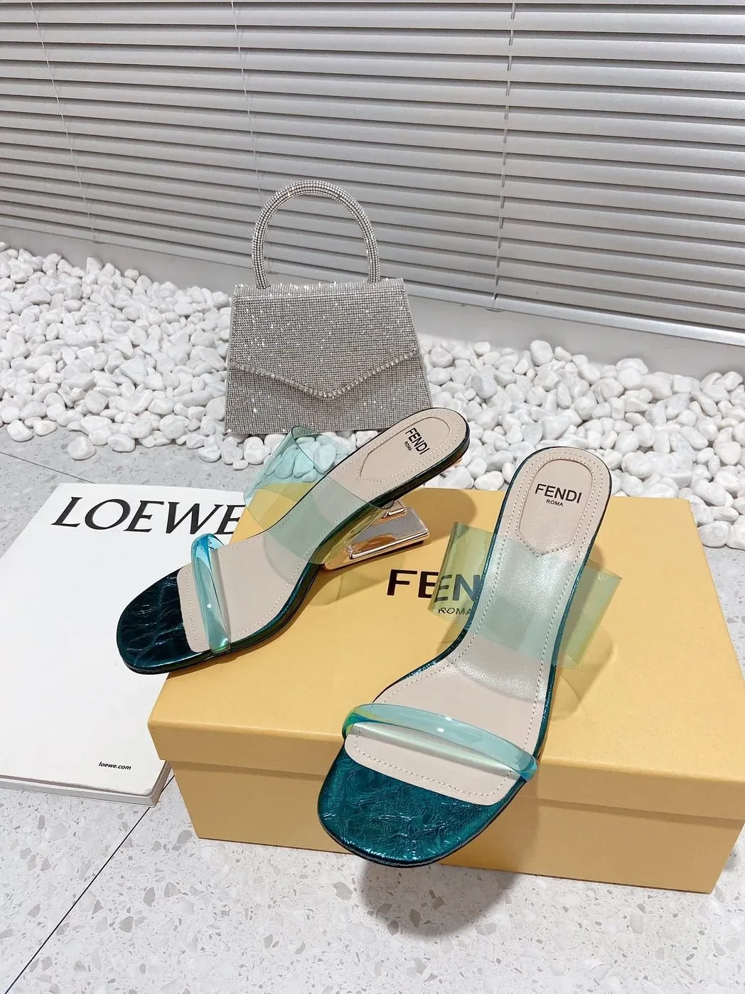 Fendi First Dark Green Transparent Medium in Heeled Sandals Fendi First Dark Green Transparent Medium in Heeled Sandals