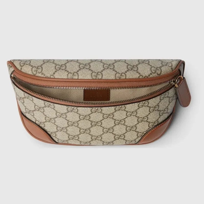 Gucci GG Emblem Small Belt Bag With Web Beige And Dark Brown /
